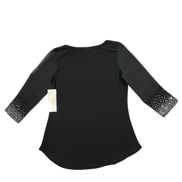 NWT Crystalline Tango Mango Black Rhinestone Cuff Top M Studded Swarovski Sheer - Picture 2 of 9